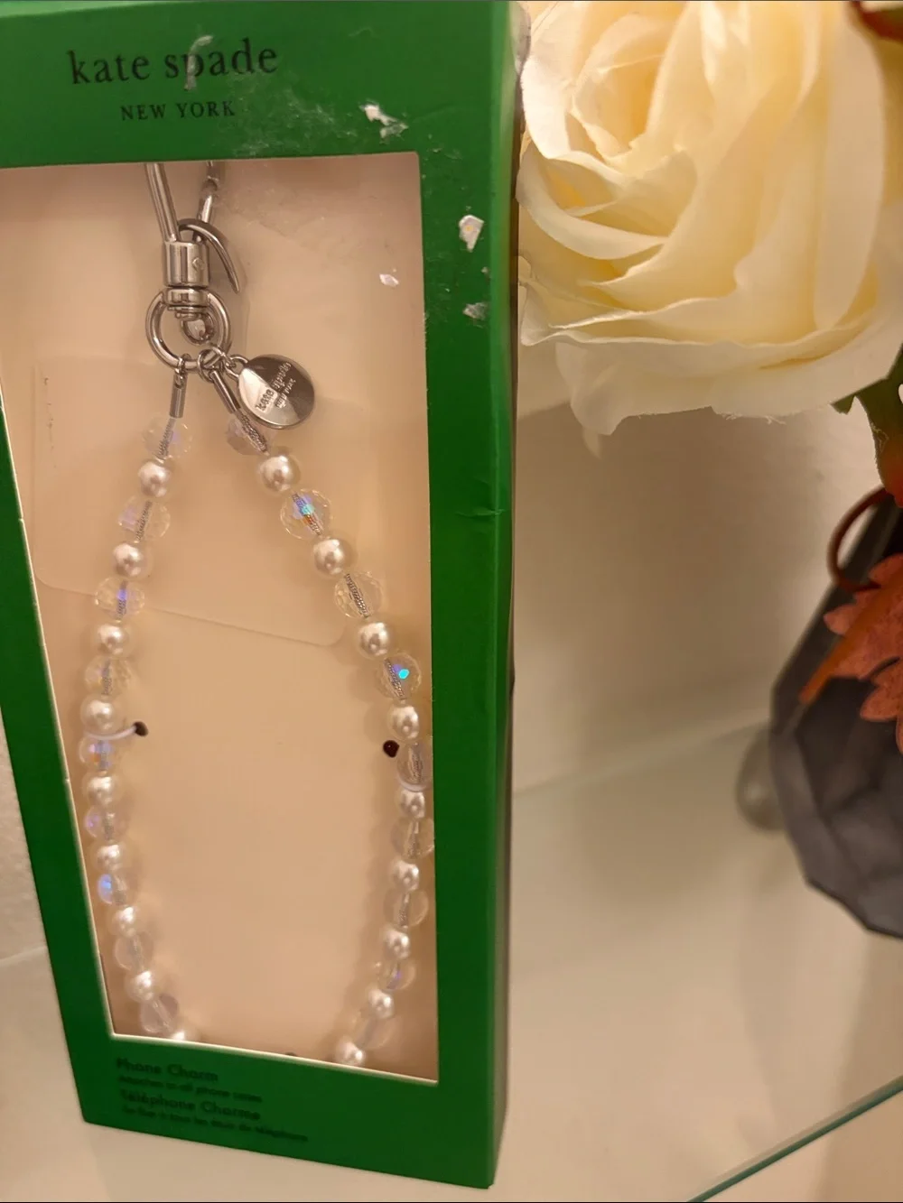 kate spade white pearl & crystal phone charm